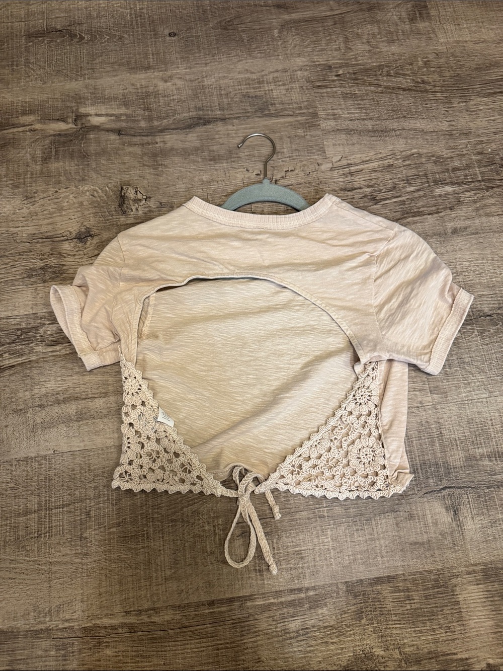 aerie Cream Crochet-Back Short Sleeve Crop Top